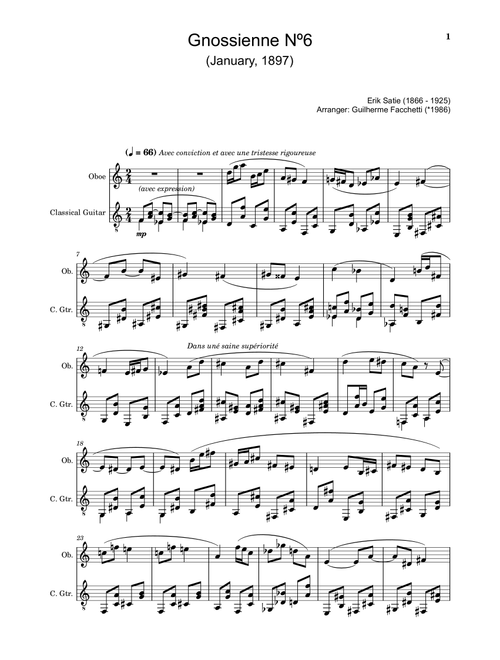 Erik Satie - Gnossienne Nº6. For Oboe and Classical Guitar. (Arr. Guilherme Facchetti) (Instrumental Duet)