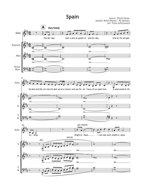 Spain (Arr. Timo Lehtovaara) - Chick Corea (Choral, SATB)