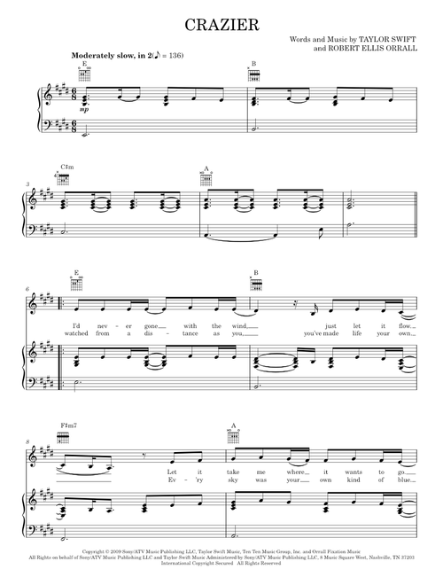 Crazier - Hannah Montana Movie, Taylor Swift (Piano-Vocal-Guitar)