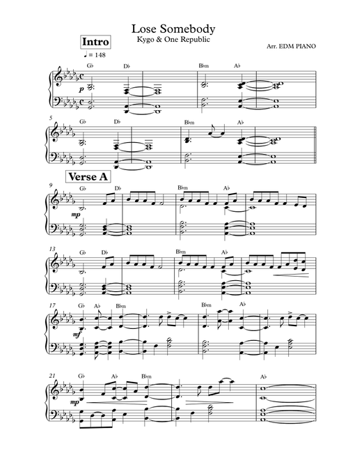 Lose Somebody (Arr. EDM Piano) - Kygo & Onerepublic (Piano Solo)
