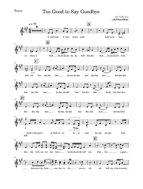 Too Good To Say Goodbye - Bruno Mars (Tenor)