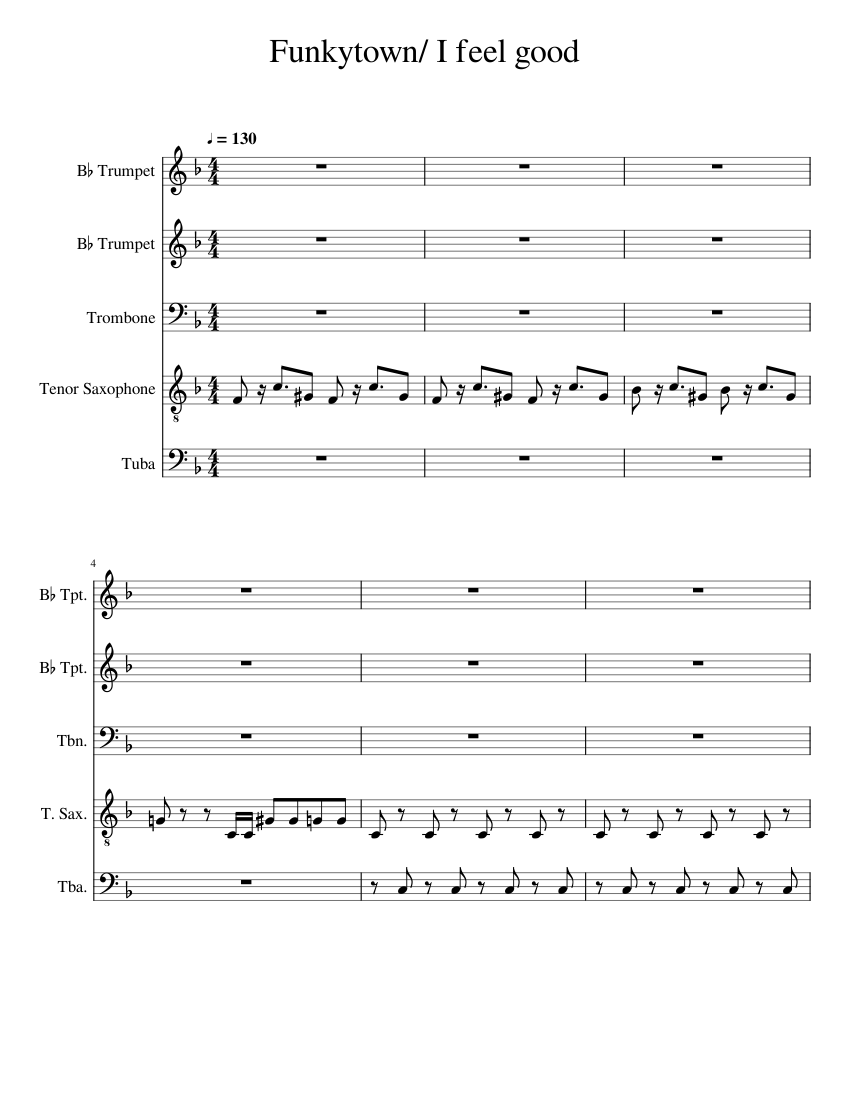 I feel good Sheet Music for Trombone, Tuba, Saxophone tenor, Trumpet in ...