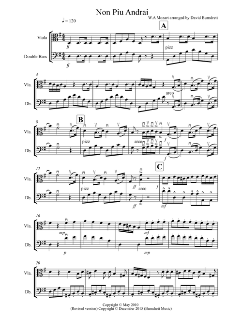 Non Più Andrai for Viola and Double Bass Duet (Arr. David Burndrett) - Wolfgang Amadeus Mozart (Instrumental Duet)