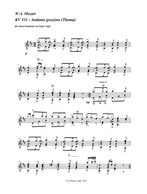 KV 331 Theme from Andante grazioso for Guitar (Arr. Stefan Niggl) - Wolfgang Amadeus Mozart (Solo Guitar)