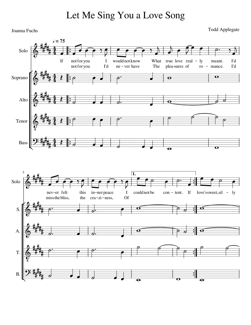 Let Me Sing You a Love Song Sheet Music for Soprano, Alto, Tenor, Bass ...