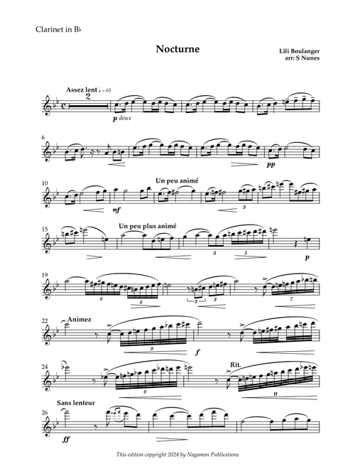 Nocturne (Arr. Steven Nunes) - Lili Boulanger (Clarinet and Piano)