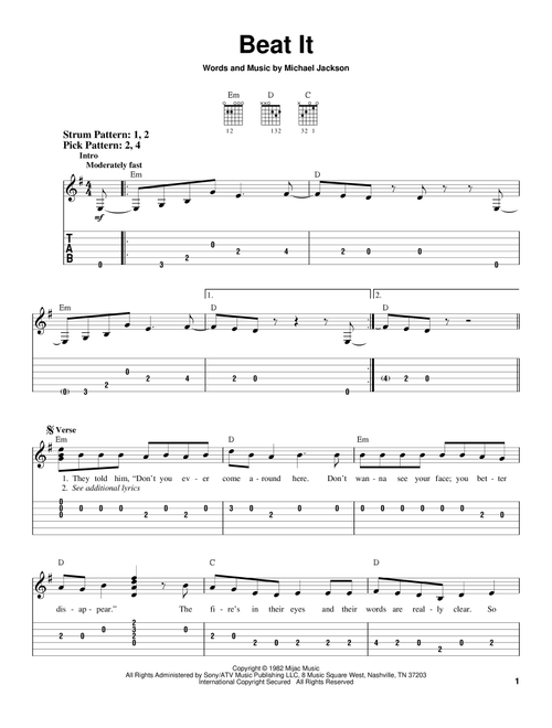Beat It - Michael Jackson (Easy Guitar with TAB)