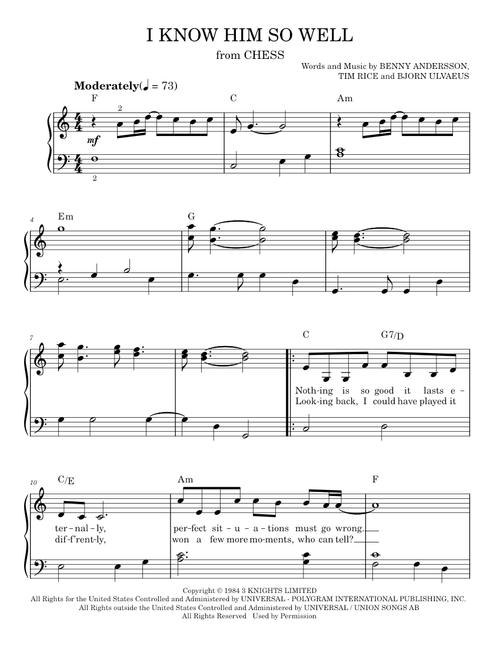 I Know Him So Well (Easy Piano)