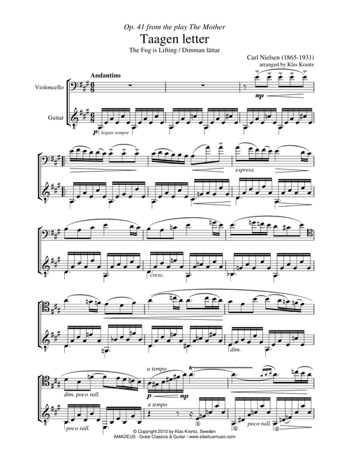 The Mist is Rising / Taagen letter Op. 41 for cello and guitar (Arr. K. Krantz) - C. Nielsen (Instrumental Duet)