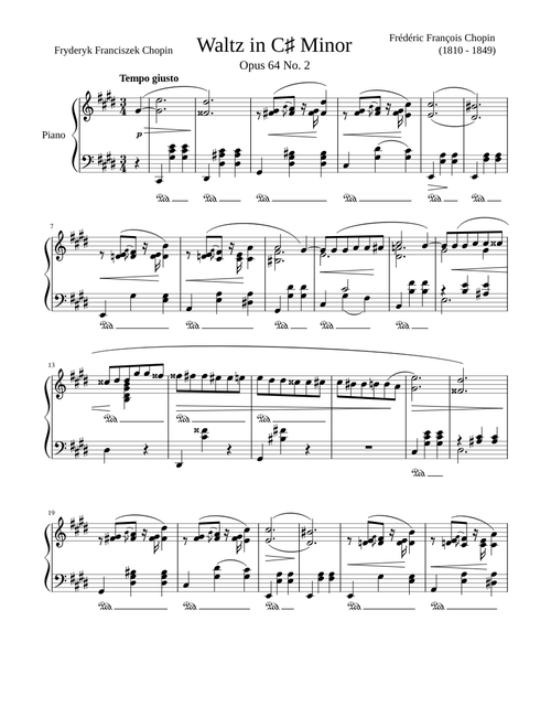 Waltz in C sharp minor Op.64, No. 2 – Frédéric Chopin Waltz in C# Minor