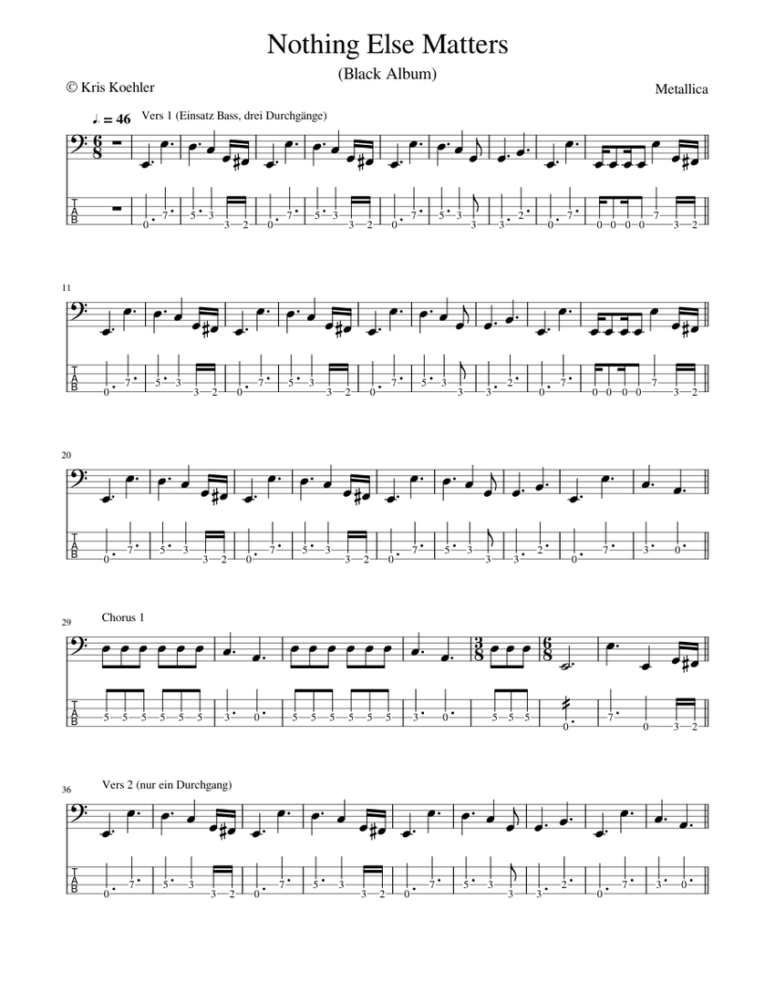 Metallica - Nothing else matters - Tab - Easy Sheet Music for Bass ...