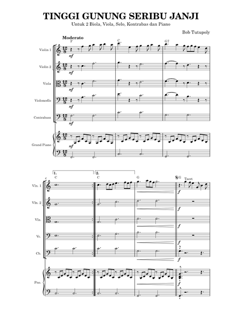 Tinggi Gunung Seribu Janji (untuk 2 Biola, Viola, Selo, Kontrabas dan Piano) – Bob Tutupoly
