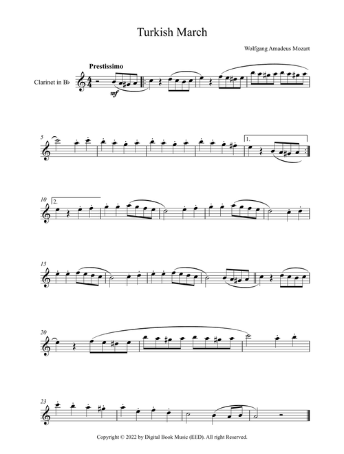 Turkish March - Wolfgang Amadeus Mozart (Clarinet) (Arr. Digital Book Music) (Clarinet Solo)