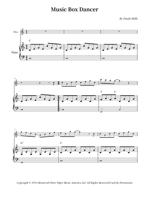 Music Box Dancer (Arr. Wesley S. SIlva) - Frank Mills (Oboe and Piano)