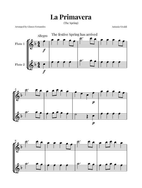 La Primavera (The Spring) by Vivaldi - Flute Duet (Arr. Glauco Fernandes) - Antonio Vivaldi (Flute Duet)
