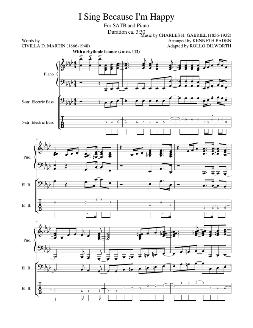 I Sing Because I'm Happy Sheet Music and Tab for Piano, Bass guitar ...