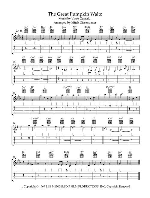The Great Pumpkin Waltz (Arr. Mitch Gissendaner) - Vince Guaraldi (Guitar Tab)