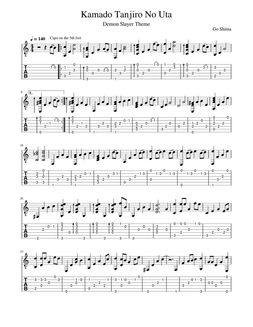 Kamado Tanjiro No Uta Sheet music for Guitar (Solo