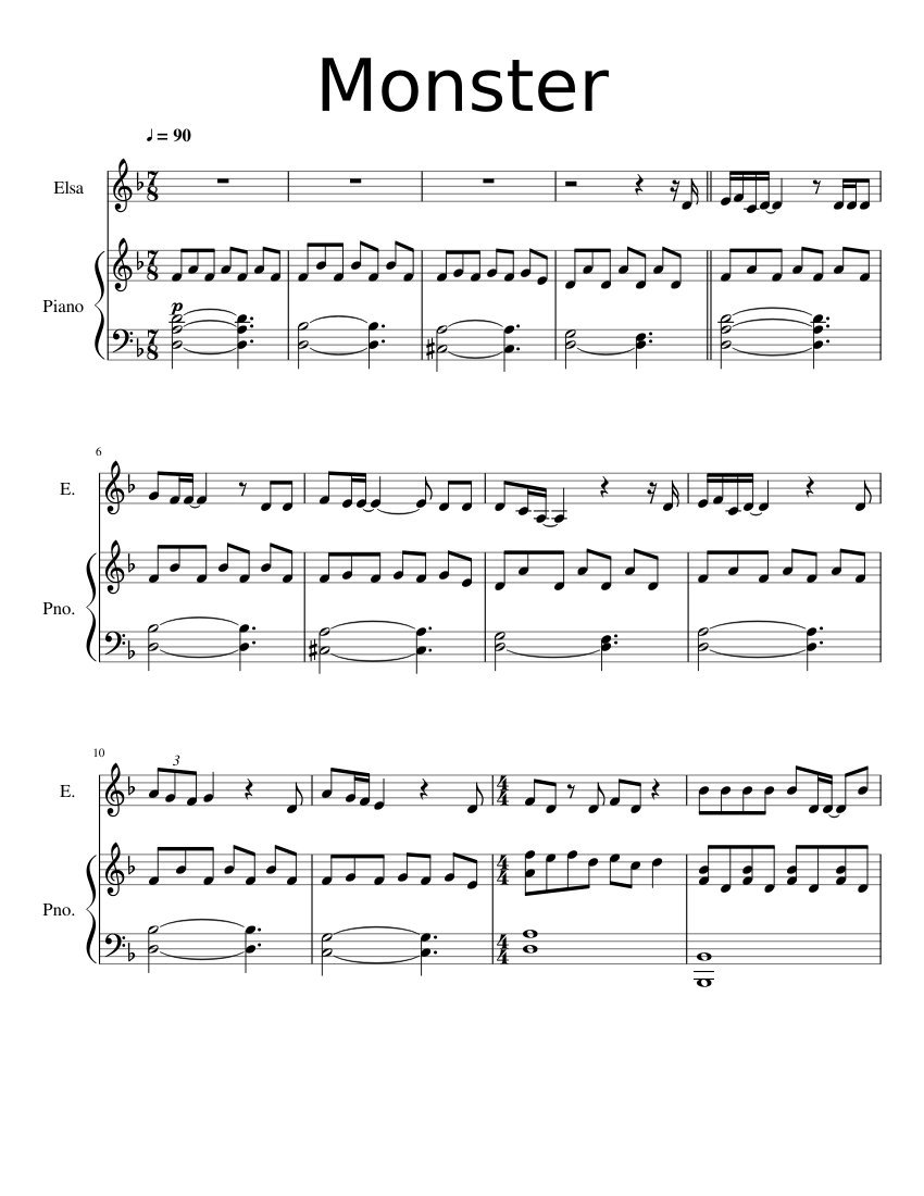 Monster Frozen Sheet music for Piano, Vocals (Mixed Quartet