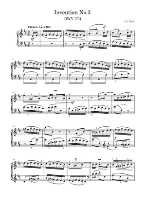 Bach ~ Sinfonia No. 3 in D (*Split parts) Sheet Music for Piano