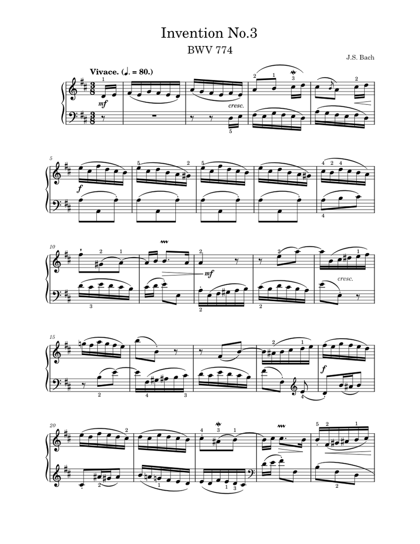 Invention No.3 BWV 774 - J.S. Bach Sheet Music for Piano (Solo