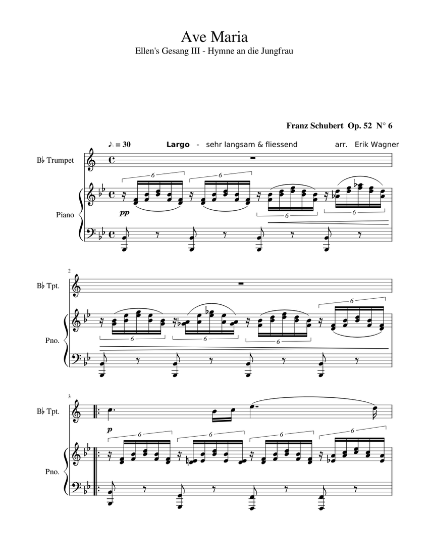 franz schubert - ave maria op 52 ndeg 6 - trumpet Sheet Music for Piano ...