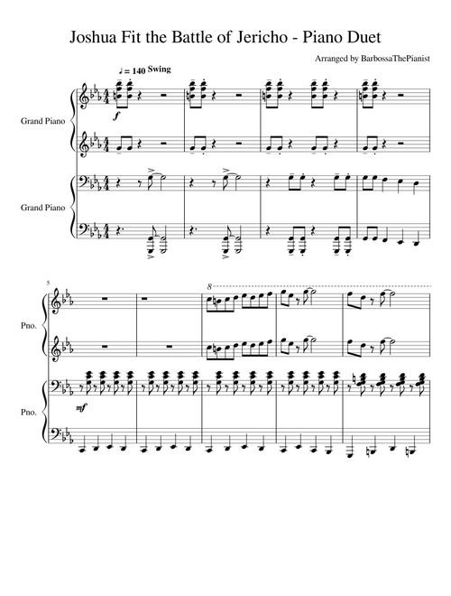 Joshua Fit The Battle Of Jericho intermediate Piano Duet