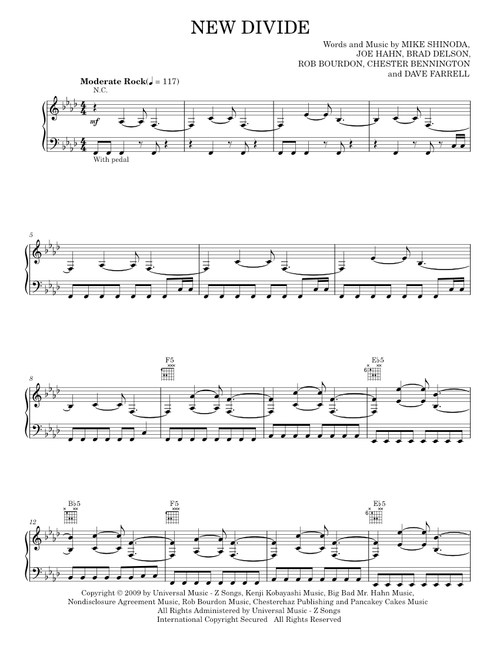 New divide - Linkin Park (Piano-Vocal-Guitar)