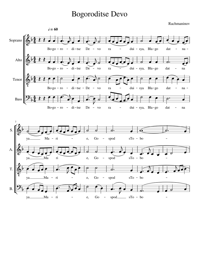 Bogoroditse Devo 1 Sheet music for Soprano, Alto, Tenor, Bass voice