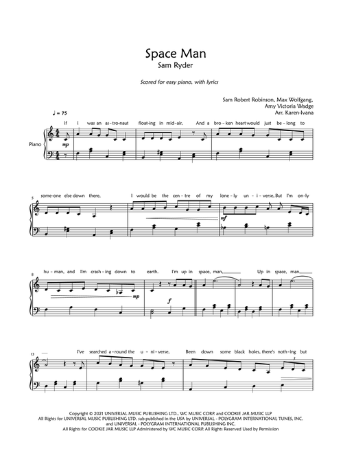 Space Man (Arr. Karen Ivana) - Sam Ryder (Easy Piano)