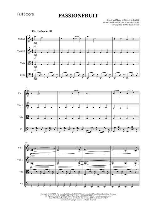 Passionfruit (Arr. Bobbie Lee Crow III) - Drake (String Quartet)