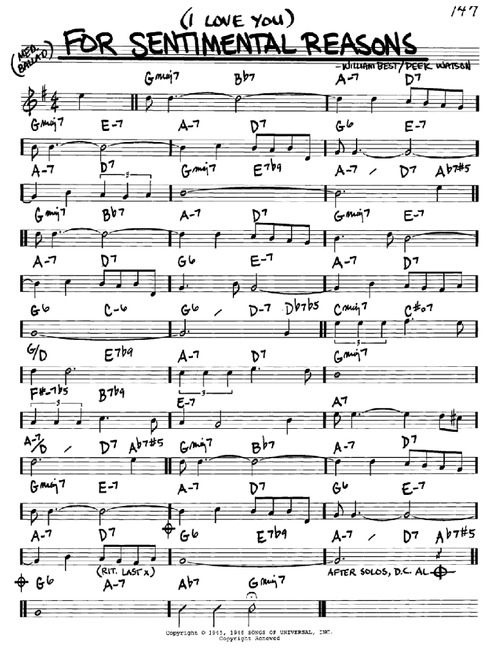 (I Love You) For Sentimental Reasons - Nat King Cole (Real Book - Melody-Chords)