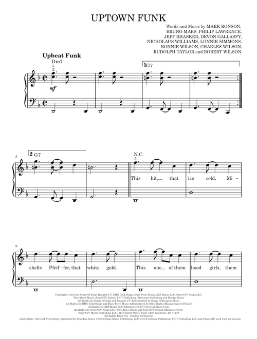 Uptown Funk (feat. Bruno Mars) - Bruno Mars, Mark Ronson (Easy Piano)