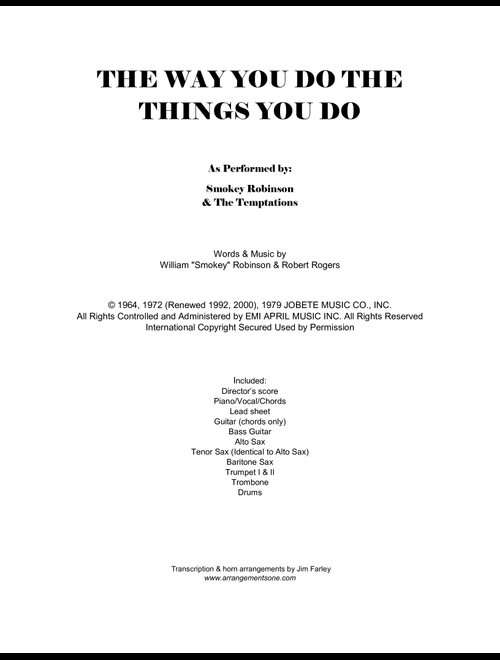 The Way You Do The Things You Do (Arr. Jim Farley www.arrangementsone.com) - The Temptations (Large Ensemble)