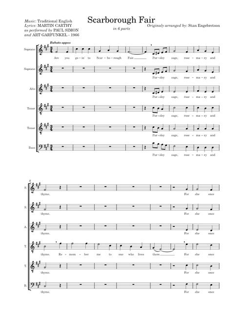Scarborough Fair - Simon and Garfunkel : SSATTB