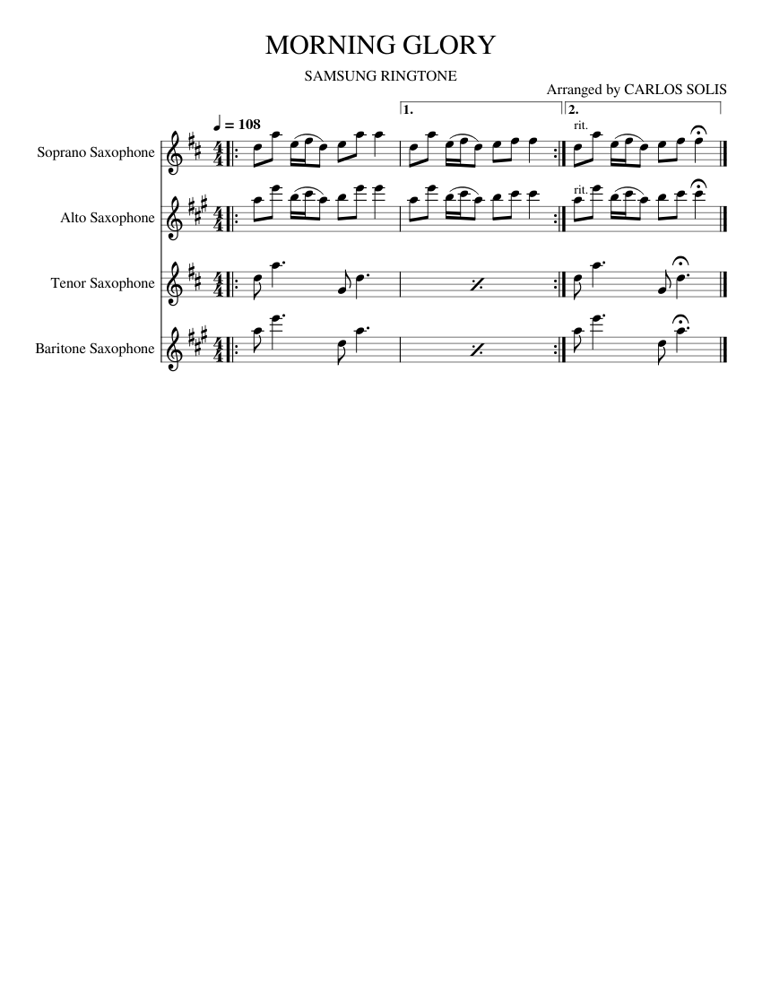 MORNING GLORY SAMSUNG RINGTONE by CARLIT0CHURRIT0 Sheet music for Saxophone alto Saxophone tenor Saxophone baritone Saxophone soprano Saxophone Ensemble Musescore