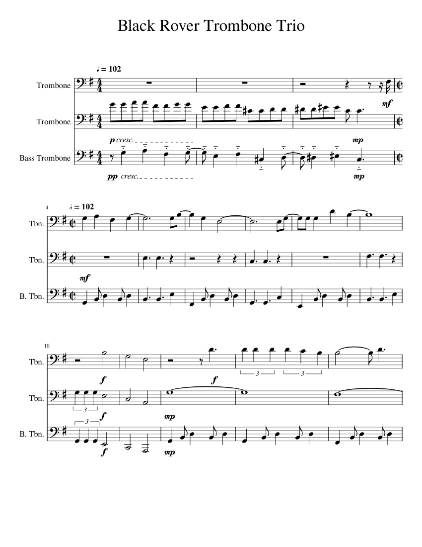 Black Rover Trombone Trio Sheet Music for Trombone, Trombone bass ...