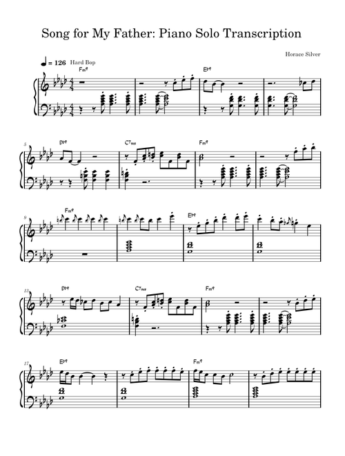 Song for my father – Horace Silver : Piano Solo Transcription