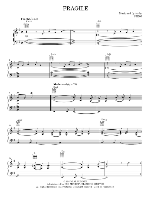 Fragile - Sting (Piano-Vocal-Guitar)