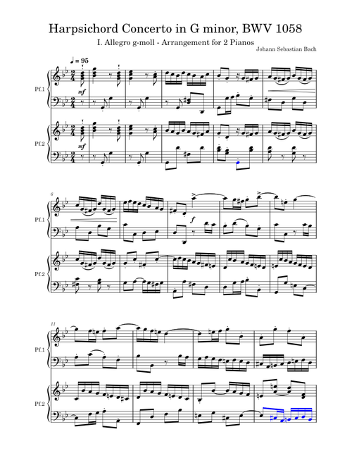 Harpsichord Concerto No.7 in G minor, BWV 1058 for Two Pianos