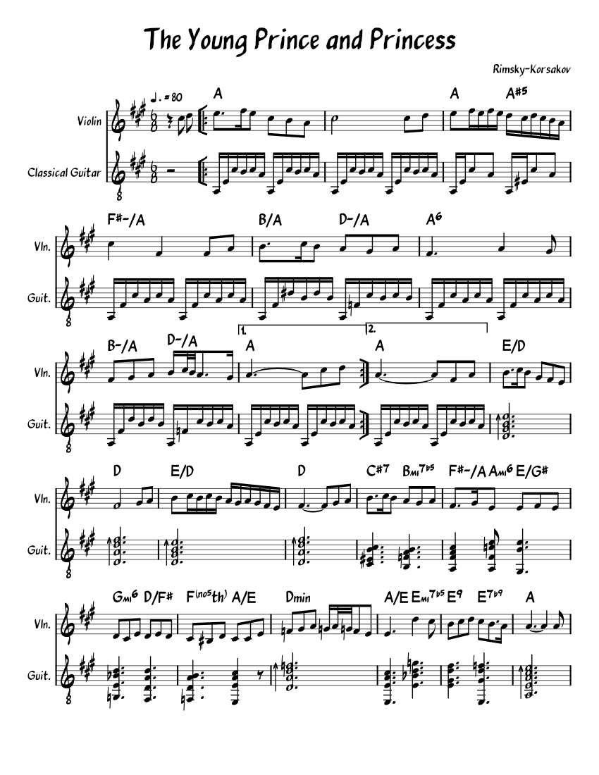 The Young Prince and Princess Sheet Music with Chords for Violin