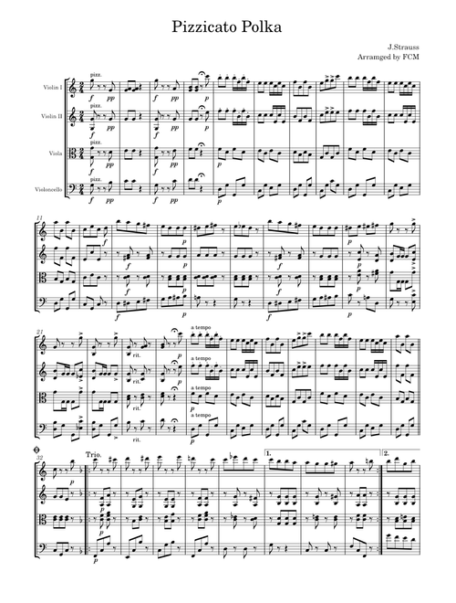 Pizzicato Polka for String Quartet – Johann Strauss Jr. Pizzicato Polka