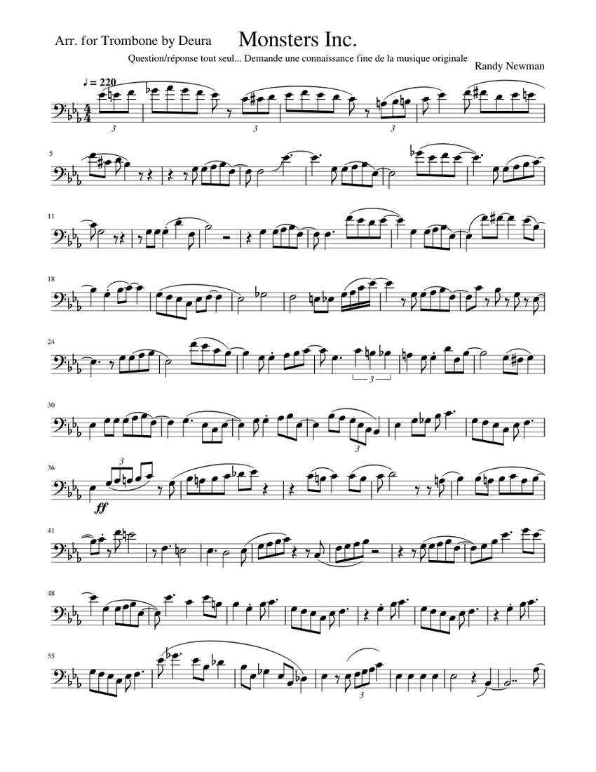 Monsters Inc Trombone Sheet music for Trombone (Solo)