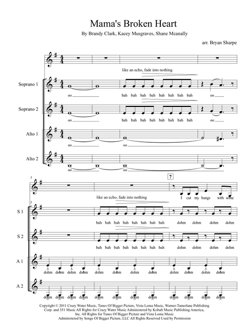 Mama's Broken Heart (Arr. Bryan Sharpe) - Miranda Lambert (Choral, SSA)