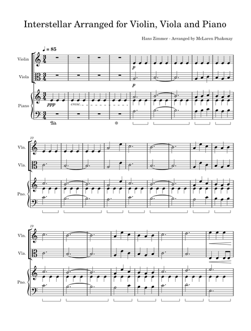 Interstellar Main Theme – Hans Zimmer Interstellar for Vln, Vla, and Pno