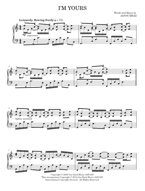 I'm yours - Jason Mraz (Piano Solo)