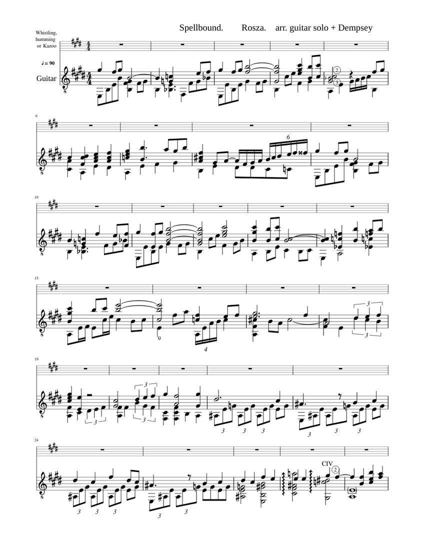 Spellbound. Miklos Rosza, arr. guitar solo + G.Dempsey Sheet Music
