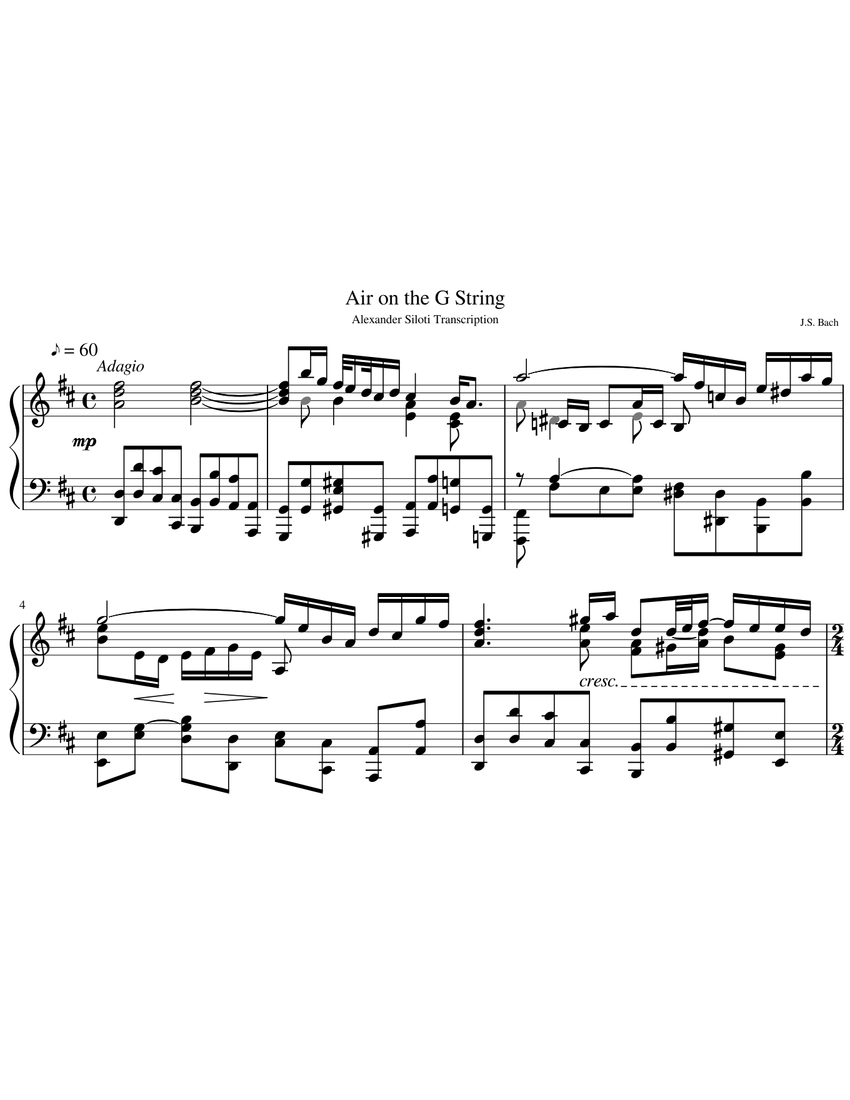 Bach Air on the G String Siloti Transcription for Samsung Tab 5SE Sheet music for Piano Solo Musescore