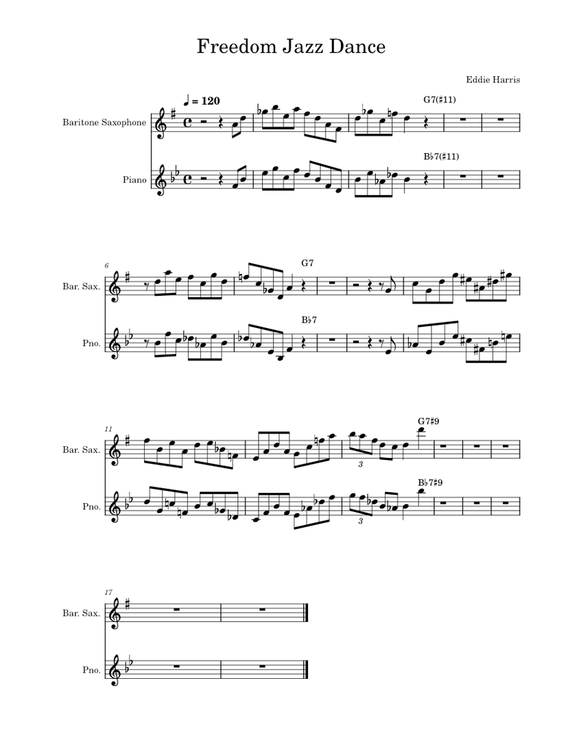 Freedom jazz dance Eddie Harris Sheet music for Piano, Saxophone