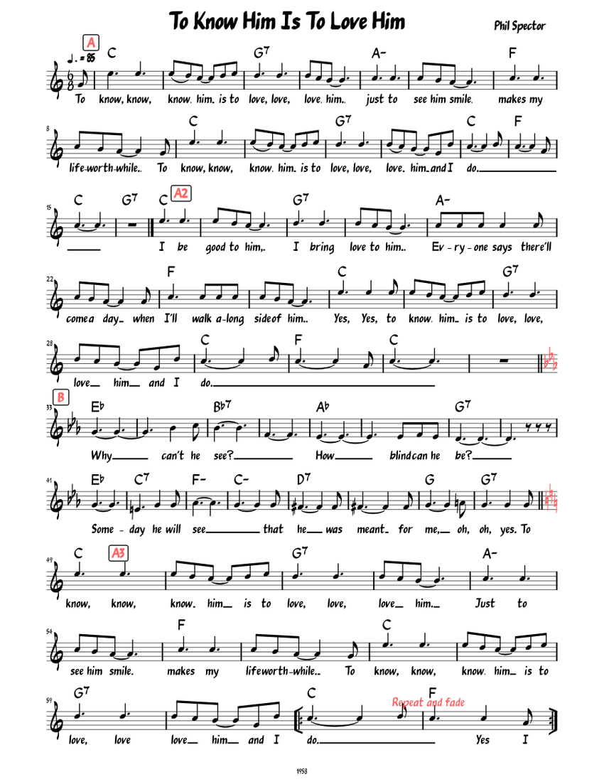 To Know Him Is To Love Him (Lead sheet with lyrics ) Sheet music for Piano (Solo) | Musescore.com